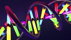 Molécula de ADN con elementos multicolores, ilustración digital . - foto de stock