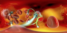 Nanorobot medico in vaso sanguigno umano, illustrazione digitale panoramica . — Foto stock
