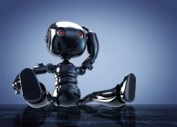 Brinquedo robótico sentado na superfície reflexiva, ilustração digital . — Fotografia de Stock