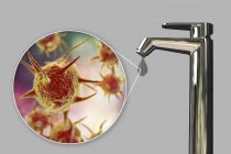 Safety of drinking water. Conceptual illustration showing abstract parasitic microorganisms in drop of water. — Stock Photo