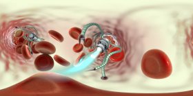 Medical nanorobot in human blood vessel, panoramic digital illustration. — Stock Photo