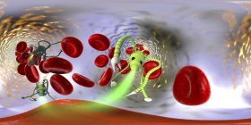 Медицинский наноробот в кровеносных сосудах человека, панорамная цифровая иллюстрация . — стоковое фото