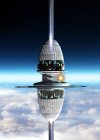 Space elevator over planet surface, digital illustration — Stock Photo