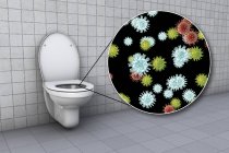 Toilettenmikroben auf verunreinigter Sitzfläche im Wasserschrank, konzeptionelle digitale Illustration. — Stockfoto