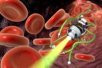 Медицинский наноробот в кровеносных сосудах, цифровая иллюстрация . — стоковое фото