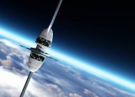 Elevador de espaço sobre a superfície do planeta, ilustração digital — Fotografia de Stock