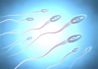 Ilustración 3d de espermatozoides humanos en proceso reproductivo . - foto de stock