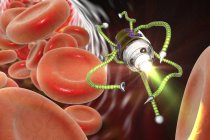 Medizinischer Nanoroboter im Blutfluss, digitale Illustration. — Stockfoto