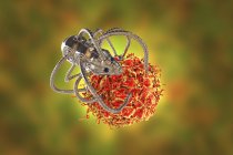 Концептуальная цифровая иллюстрация того, что медицинский наноробот атакует раковые клетки . — стоковое фото