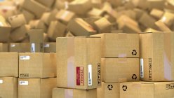 3d illustration of hundreds of cardboard parcels stacked in heap. — Stock Photo