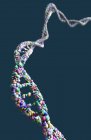 Faixa de DNA contra fundo azul, ilustração digital . — Fotografia de Stock