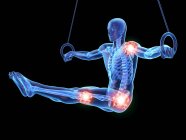 Человеческий силуэт с использованием гимнастических колец с видимыми суставами, цифровая иллюстрация . — стоковое фото