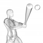 Silueta humana con bate de béisbol con estructura esquelética visible, ilustración digital . - foto de stock