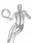 Silueta humana jugando baloncesto con estructura esquelética visible, ilustración digital . - foto de stock