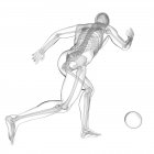 Silueta humana jugando al fútbol con estructura esquelética visible, ilustración digital . - foto de stock