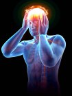 Menschliche Silhouette mit beleuchteten Kopfschmerzen, digitale Illustration. — Stockfoto
