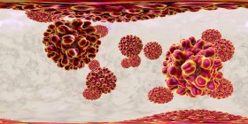 Частинки вірусу гепатиту B у 360 градусів панорамного вигляду, кольорова цифрова ілюстрація . — стокове фото
