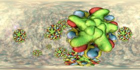 Particelle del virus dell'epatite B in vista panoramica a 360 gradi, illustrazione digitale a colori . — Foto stock