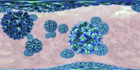 Particelle del virus dell'epatite B in vista panoramica a 360 gradi, illustrazione digitale a colori
. — Foto stock