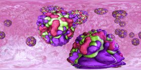 Colorful rhinovirus particles in 360-degree panorama view, digital illustration. — Stock Photo