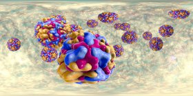 Partículas coloridas de rinovirus en vista panorámica de 360 grados, ilustración digital
. — Stock Photo