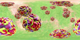 Partículas coloridas de rinovirus en vista panorámica de 360 grados, ilustración digital . - foto de stock