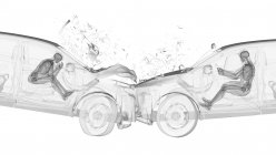Illustrazione a raggi X del rischio di lesioni durante un incidente stradale frontale, opere d'arte digitali . — Foto stock