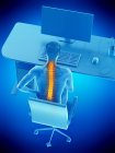Office worker with back pain due to sitting in high angle view, digital illustration. — Stock Photo