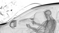 Illustration par rayons X du risque de blessure lors d'un accident de voiture frontal, illustration numérique . — Photo de stock