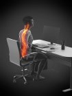 Силуэт офисного работника, сидящего за столом с болью в спине, концептуальная иллюстрация . — стоковое фото