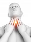 Corpo maschile astratto con mal di gola su sfondo bianco, illustrazione digitale concettuale . — Foto stock