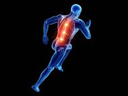 Silueta de corredor masculino con dolor de espalda, ilustración digital conceptual . - foto de stock