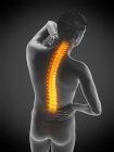 Male silhouette with back pain on black background, conceptual illustration. — Stock Photo