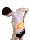 Visão de alto ângulo de flexão do corpo masculino com dor nas costas, ilustração conceitual . — Fotografia de Stock