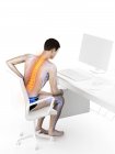 Trabalhador de escritório masculino com dor nas costas devido à sentado, ilustração conceitual . — Fotografia de Stock