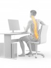 Офісний робочий силует сидить за столом з болем у спині, концептуальна ілюстрація . — стокове фото