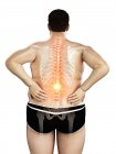 Vista trasera del cuerpo masculino con sobrepeso y dolor de espalda, ilustración conceptual . - foto de stock