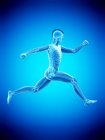 Silueta de hombre corriendo con esqueleto visible, ilustración digital . - foto de stock