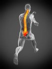 Vue arrière du corps du coureur masculin avec maux de dos en action, illustration conceptuelle . — Photo de stock