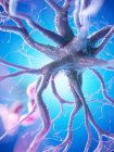 Cellula nervosa con asse di colore rosa su sfondo blu, illustrazione digitale . — Foto stock
