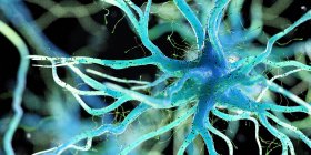 Blue colored nerve cell on dark background, digital illustration. — Stock Photo
