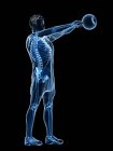 Scheletro ossa di uomo facendo allenamento kettlebell, illustrazione digitale concettuale . — Foto stock