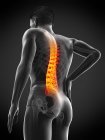 Männliche Silhouette mit Rückenschmerzen in Tiefansicht, konzeptionelle Illustration. — Stockfoto