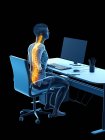 Office worker silhouette sitting at desk with back pain, conceptual illustration. — Stock Photo