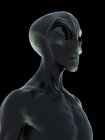 Grauer Alien-Kopf auf schwarzem Hintergrund, digitale Illustration. — Stockfoto