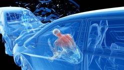 Illustrazione a raggi X del rischio di lesioni alla colonna vertebrale durante un incidente d'auto frontale, opere d'arte digitali . — Foto stock