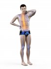 Vista frontal del cuerpo masculino con dolor de espalda, ilustración conceptual . - foto de stock