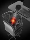 Офисный работник с болью в спине из-за сидя под высоким углом зрения, цифровая иллюстрация . — стоковое фото