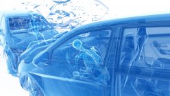 X-ray illustration of risk of injury while head-on car crash, digital artwork. — Stock Photo