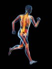 Orangefarbenes Skelett eines männlichen Läufers in Aktion, digitale Illustration. — Stockfoto